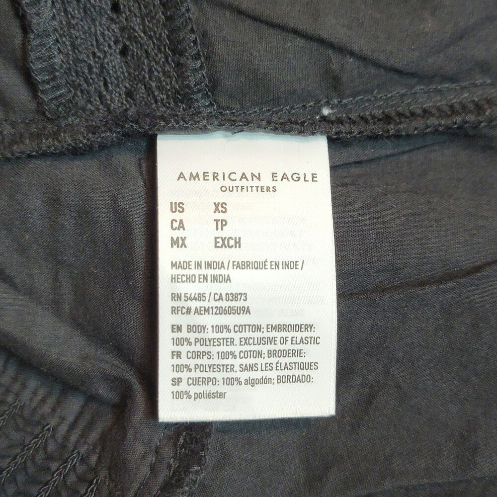 American Eagle NWT Eyelet Embroidered Cotton Peplum Blouse Black XS V Neck - Picture 9 of 11
